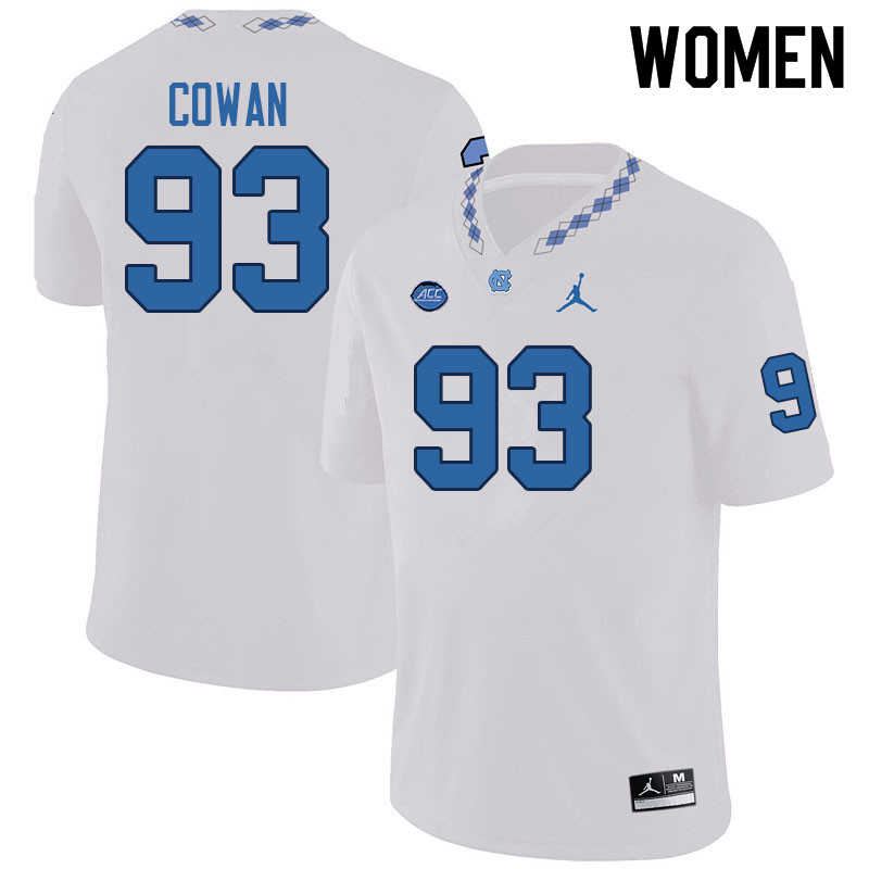 Women #93 Jacolbe Cowan North Carolina Tar Heels College Football Jerseys Sale-White